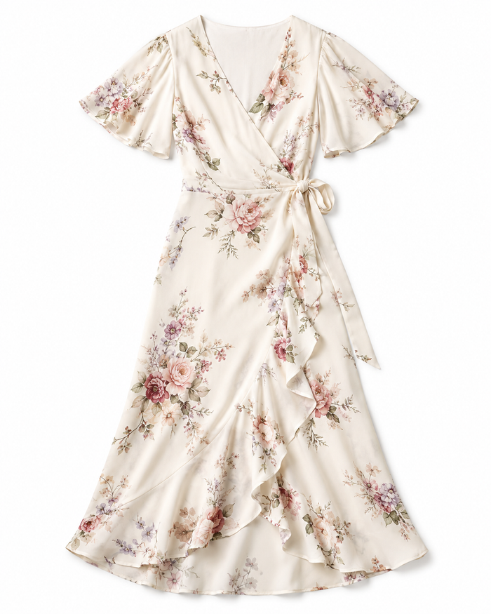 Floral Wrap Midi Dress – Women