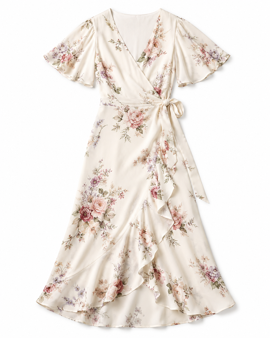 Floral Wrap Midi Dress – Women
